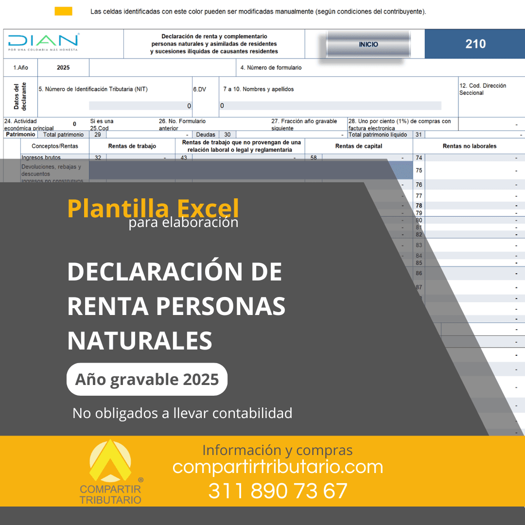PLANTILLA EXCEL PARA ELABORACIÓN DECLARACIÓN DE RENTA PERSONAS NATURALES AÑO GRAVABLE 2025